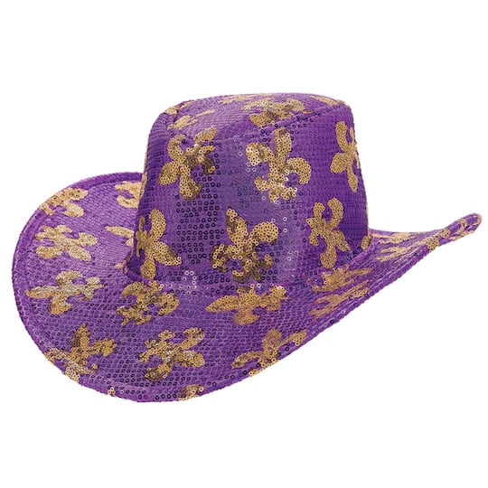 13&#x22; Mardi Gras Sequin Cowboy Hat